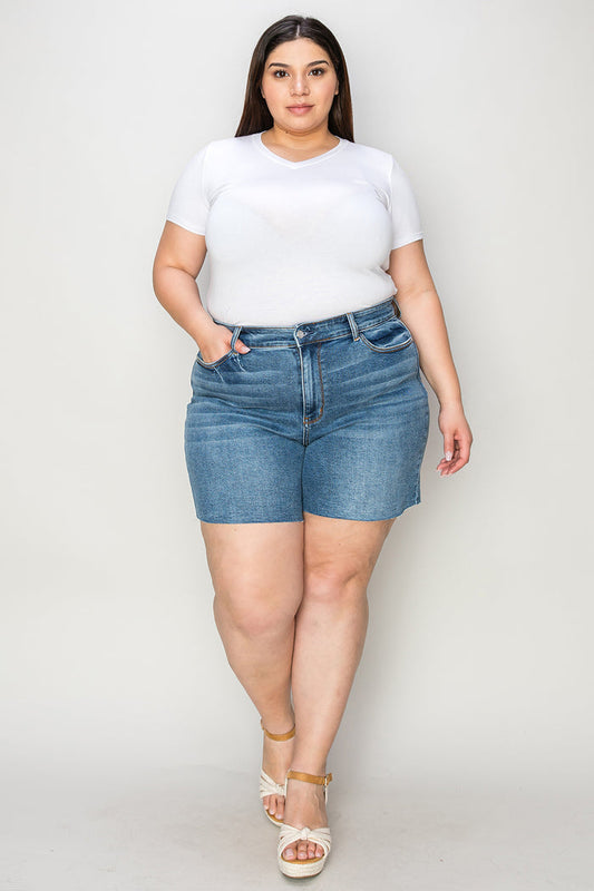 Judy Blue High Waist Med Wash Slim Denim Cutoff Shorts