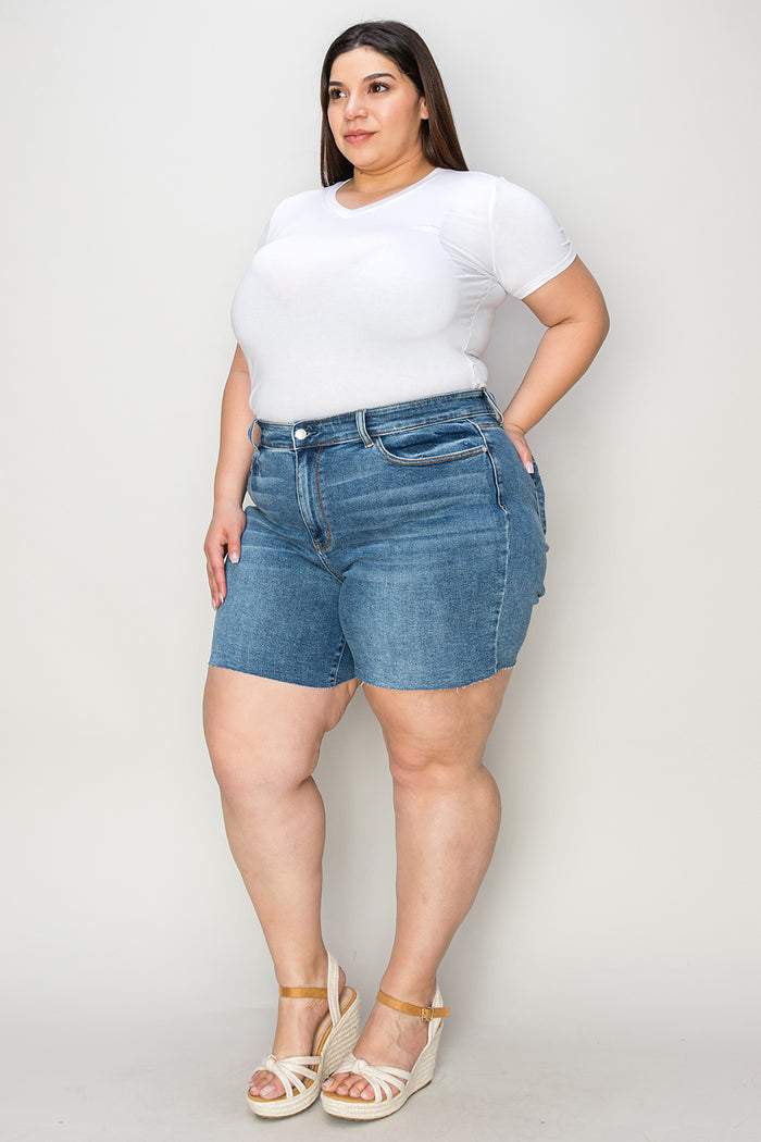 Judy Blue High Waist Med Wash Slim Denim Cutoff Shorts