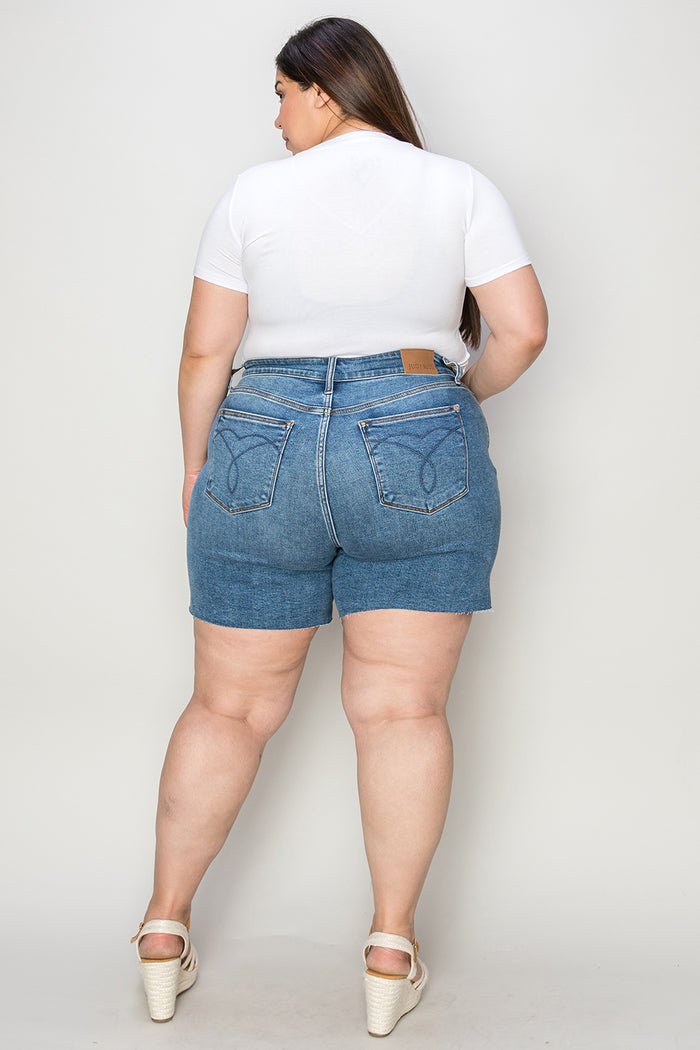 Judy Blue High Waist Med Wash Slim Denim Cutoff Shorts