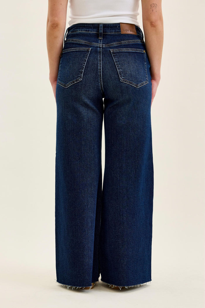 Judy Blue High Waist PETITE Retro Wide Leg with Adjustable Tab Waistband & Raw Hem Jeans