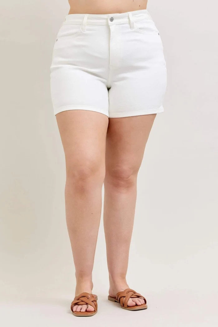 Judy Blue High Waist Slim White Denim Short