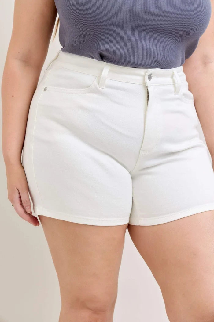 Judy Blue High Waist Slim White Denim Short