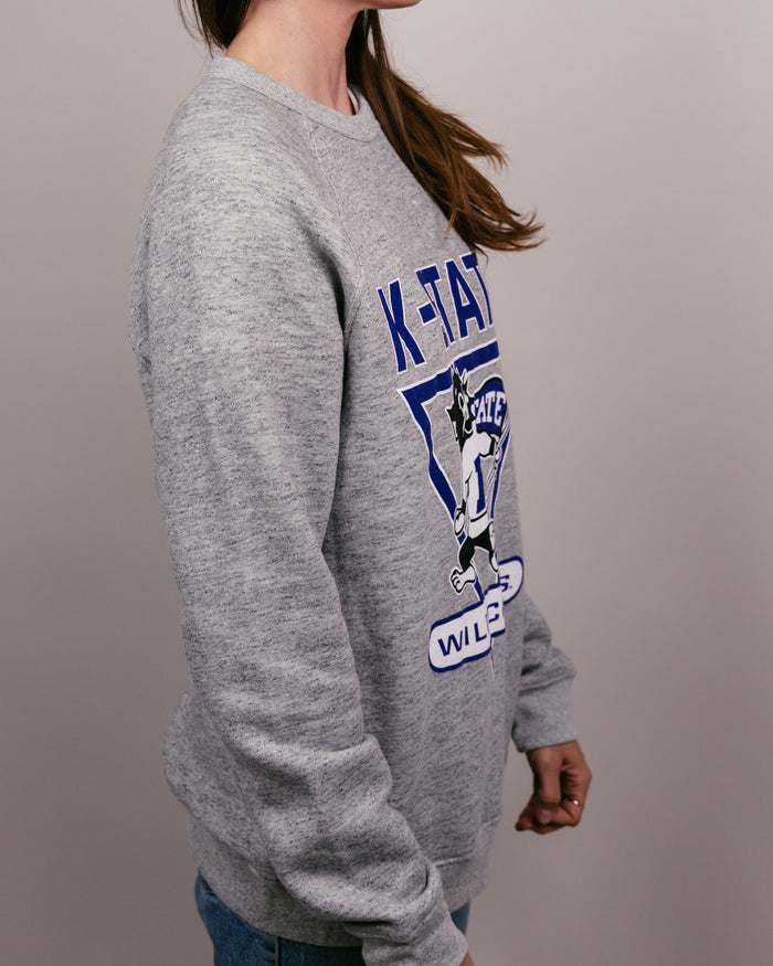Athletic Grey K-State Victory Wildcats Crewneck Sweatshirt Side