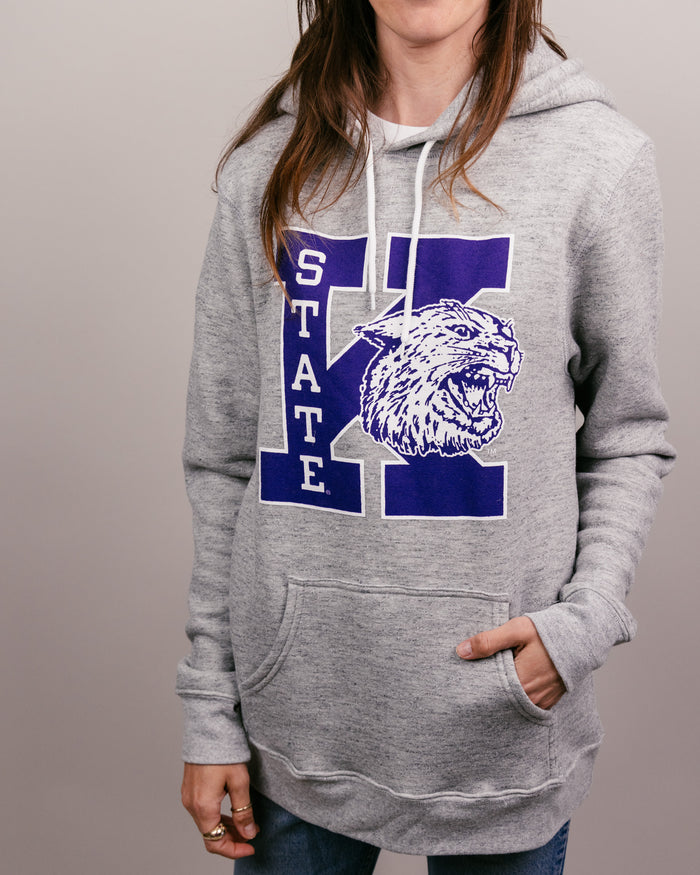 Athletic Grey K-State Wildcats Wabash Block Vintage Hoodie Sweatshirt Front