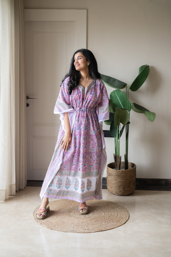 Kashi Block Print Kaftan- Purple Kaftan