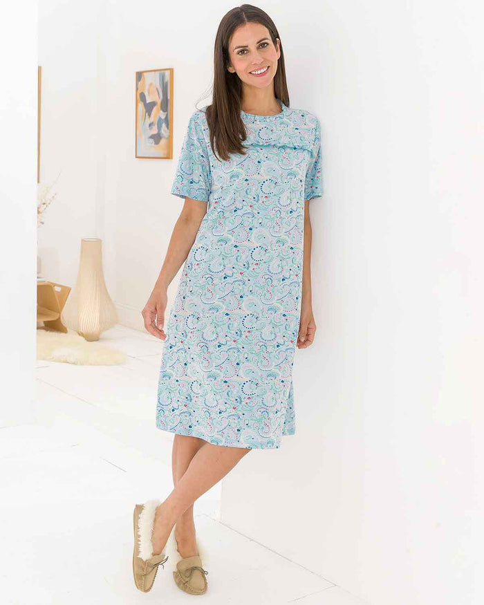 Kayla Patterned Short Sleeve Cotton Nightdress - Image 1 - The Classic Boutique