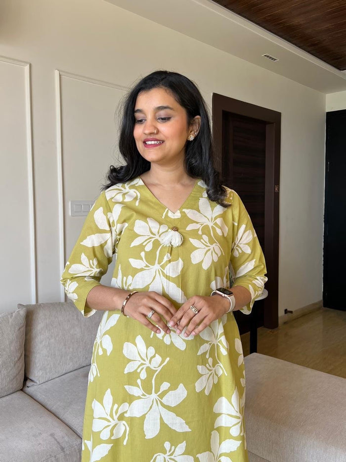Kiran Relaxed Cotton Coord Set- Light Green