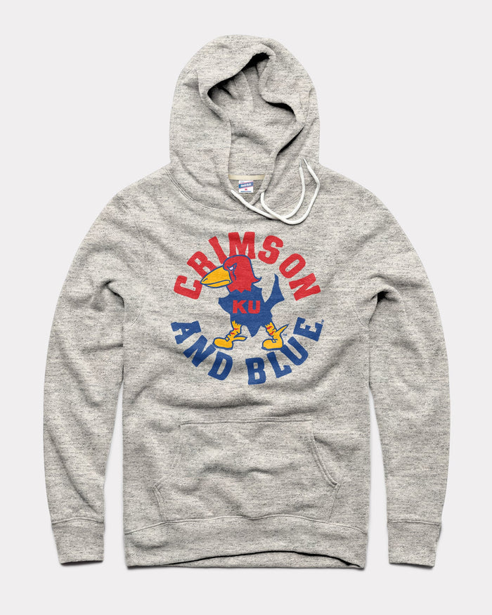 Athletic Grey Kansas Jayhawks KU Crimson and Blue Vintage Hoodie Sweatshirt