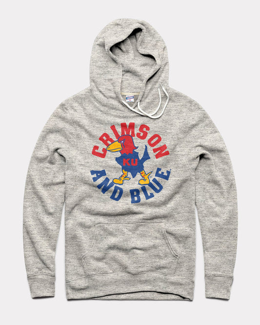 Athletic Grey Kansas Jayhawks KU Crimson and Blue Vintage Hoodie Sweatshirt