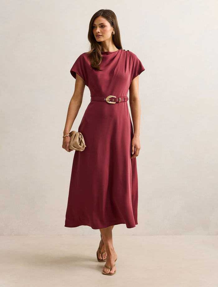 Kylee Button Neck Dress Red Currant Forever New