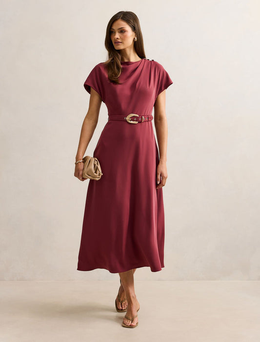 Kylee Button Neck Dress Red Currant Forever New