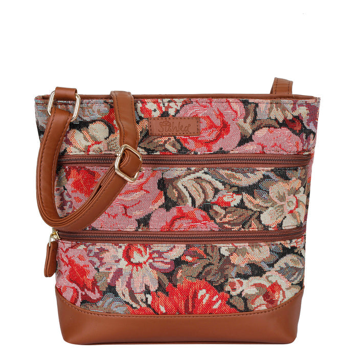 Women’s floral tapestry vegan‑leather compact crossbody sling bag for everyday use, travel, work, and casual outings — Canada & USA