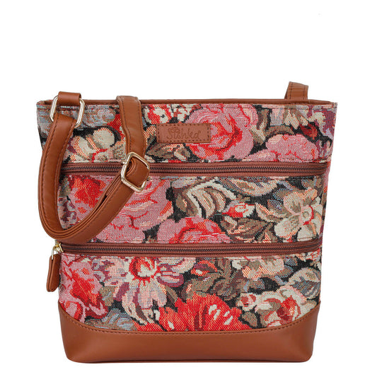 Women’s floral tapestry vegan‑leather compact crossbody sling bag for everyday use, travel, work, and casual outings — Canada & USA