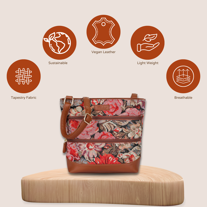 Women’s floral tapestry vegan‑leather compact crossbody sling bag for everyday use, travel, work, and casual outings — Canada & USA-feature image
