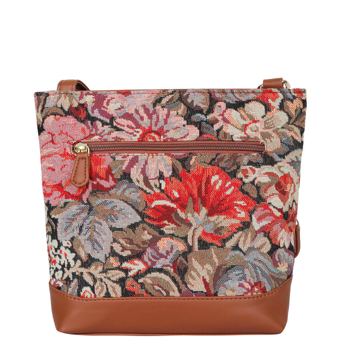 Women’s floral tapestry vegan‑leather compact crossbody sling bag for everyday use, travel, work, and casual outings — Canada & USA-back view