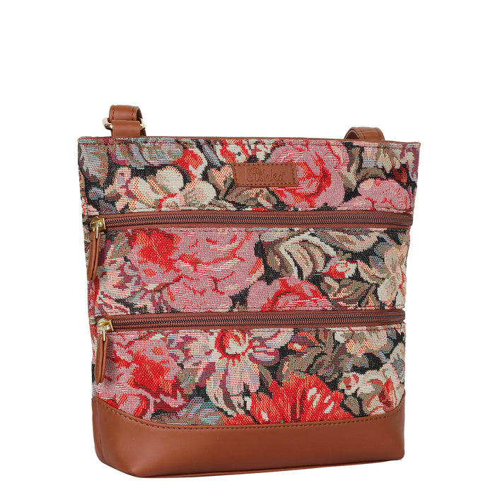 Women’s floral tapestry vegan‑leather compact crossbody sling bag for everyday use, travel, work, and casual outings — Canada & USA-half side view