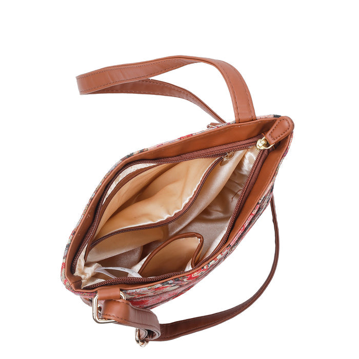 Women’s floral tapestry vegan‑leather compact crossbody sling bag for everyday use, travel, work, and casual outings — Canada & USA-inner view