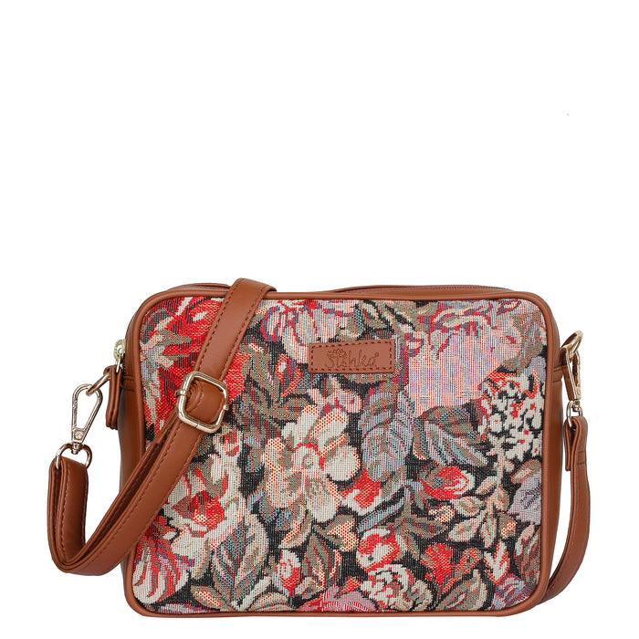 Women’s floral tapestry vegan‑leather compact crossbody sling bag for everyday, travel, and casual outings — Canada & USA