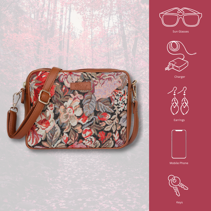 Women’s floral tapestry vegan‑leather compact crossbody sling bag for everyday, travel, and casual outings — Canada & USA-feature image