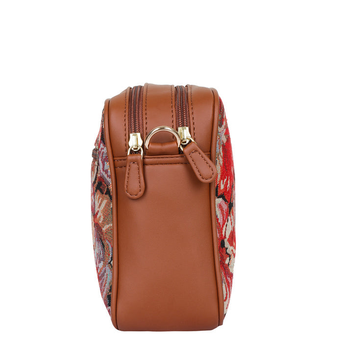 Women’s floral tapestry vegan‑leather compact crossbody sling bag for everyday, travel, and casual outings — Canada & USA-side view
