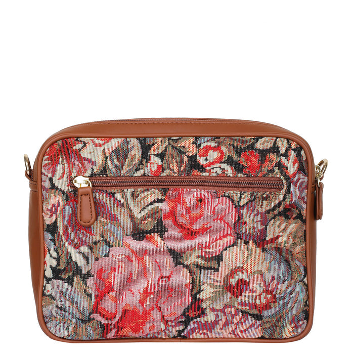Women’s floral tapestry vegan‑leather compact crossbody sling bag for everyday, travel, and casual outings — Canada & USA-back view