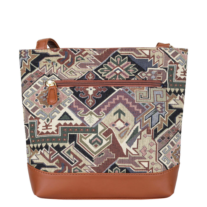 Women’s geometric tapestry vegan‑leather compact crossbody sling bag for everyday use, travel, work, and casual outings — Canada & USA-back view