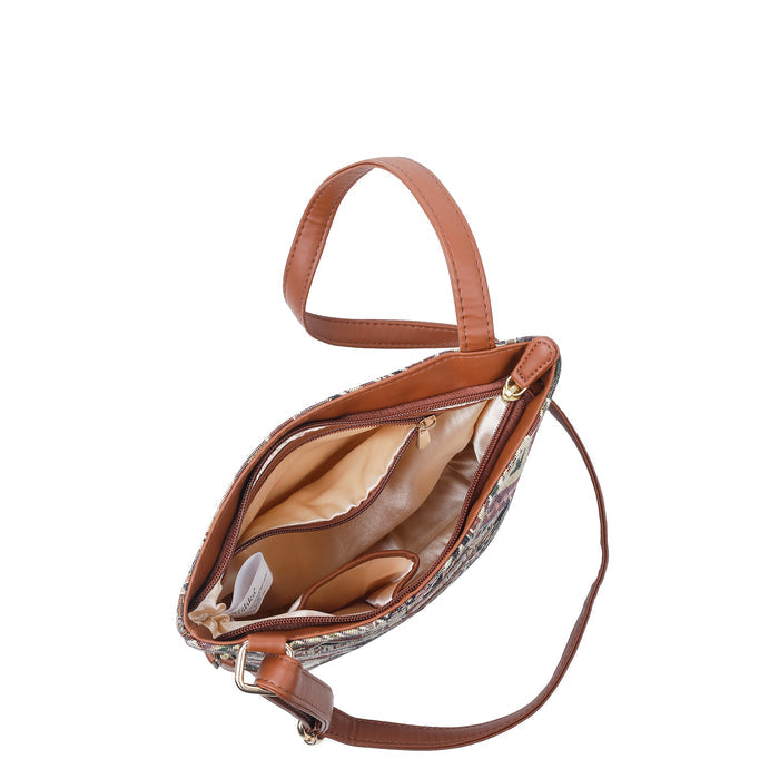 Women’s geometric tapestry vegan‑leather compact crossbody sling bag for everyday use, travel, work, and casual outings — Canada & USA-inner view
