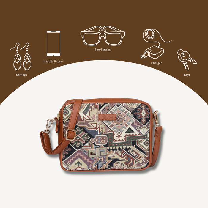 Women’s geometric tapestry vegan‑leather compact crossbody sling bag for everyday, travel, and casual outings — Canada & USA-feature image