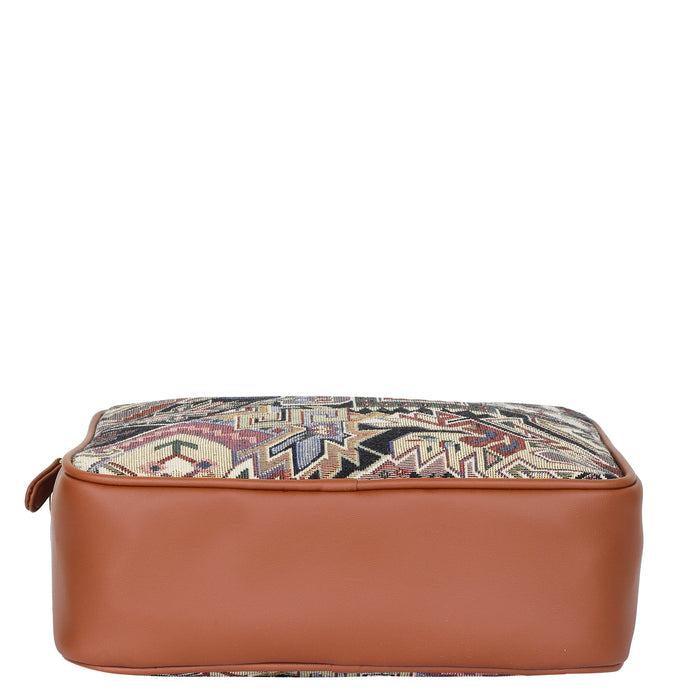 Women’s geometric tapestry vegan‑leather compact crossbody sling bag for everyday, travel, and casual outings — Canada & USA-bottom view