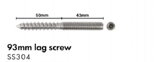 Lag screw, M12 Thread with 12mm Coach Screw, Hex Drive, SS304 - Image 1