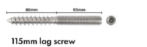 Lag screw, M12 Thread with 12mm Coach Screw, Hex Drive, SS304 - Image 2