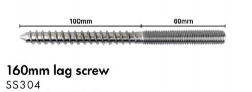 Lag screw, M12 Thread with 12mm Coach Screw, Hex Drive, SS304 - Image 6