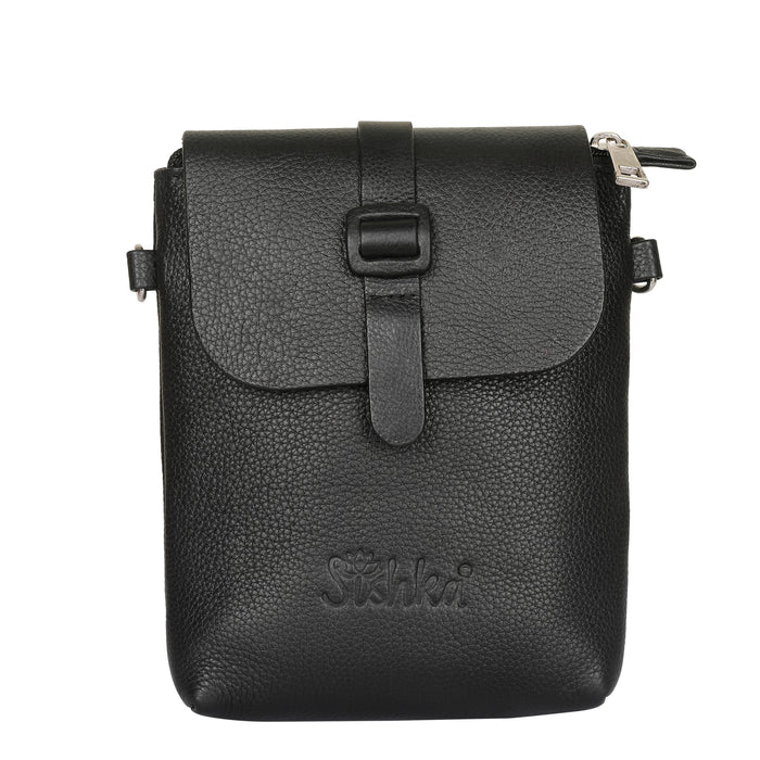 Black Genuine Leather Messenger Crossbody Bag for Travel and Everyday Use