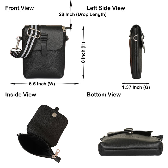 Black Genuine Leather Messenger Crossbody Bag for Travel and Everyday Use-infograohic image