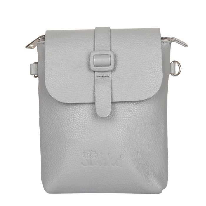 Grey Genuine Leather Messenger Crossbody Bag for Travel and Everyday Use
