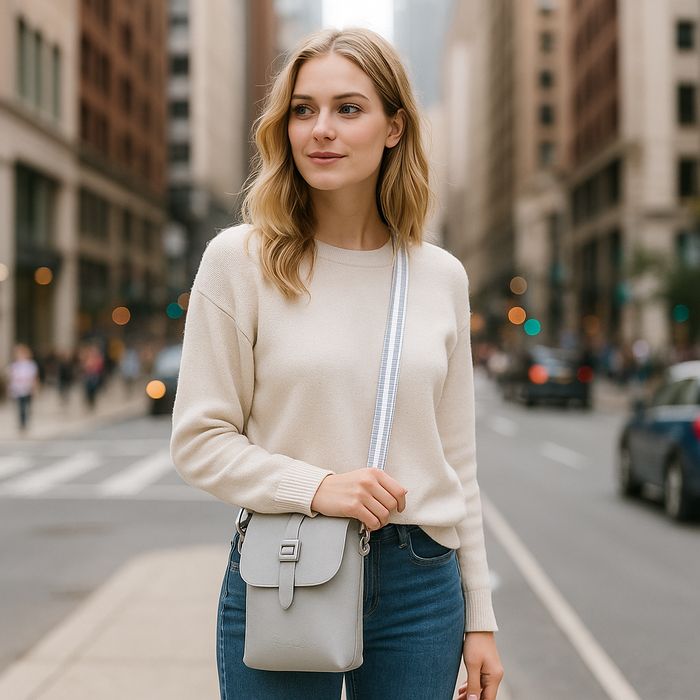 Grey Genuine Leather Messenger Crossbody Bag for Travel and Everyday Use-model image