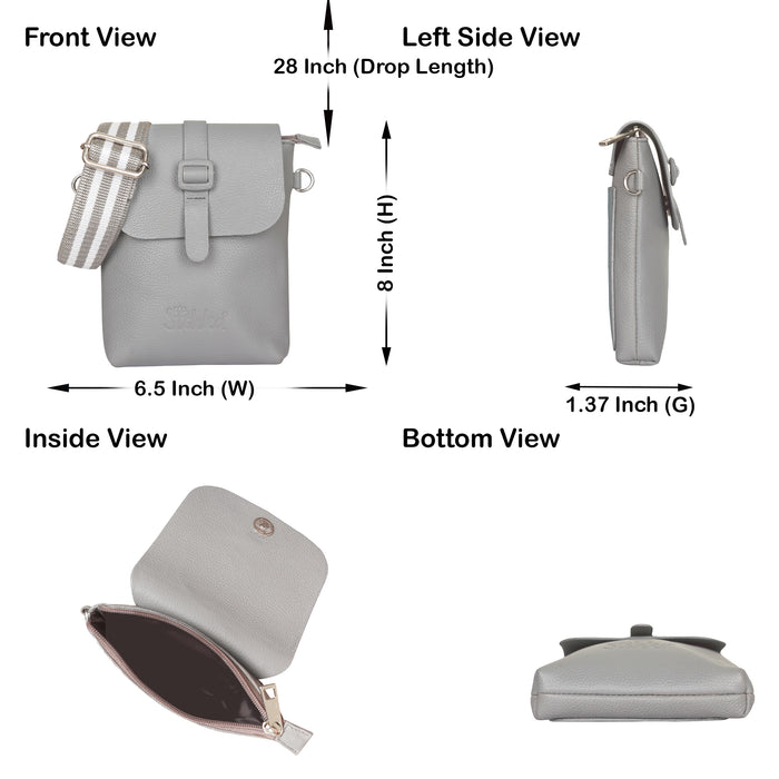 Grey Genuine Leather Messenger Crossbody Bag for Travel and Everyday Use-infographic image