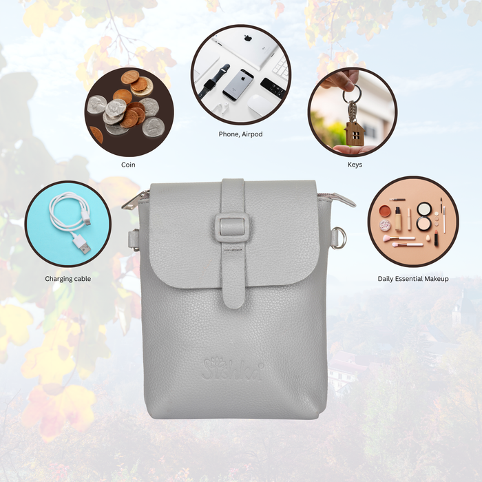 Grey Genuine Leather Messenger Crossbody Bag for Travel and Everyday Use-feature image