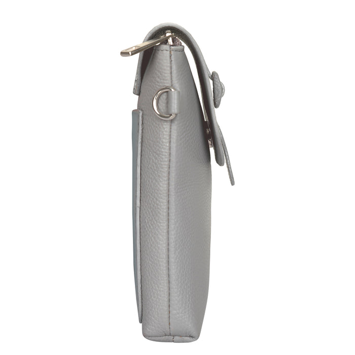 Grey Genuine Leather Messenger Crossbody Bag for Travel and Everyday Use-side view