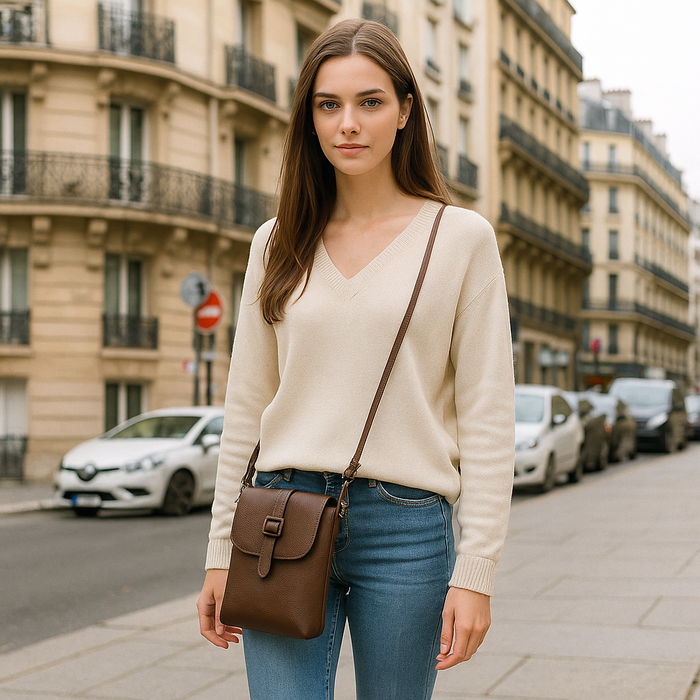Brown Genuine Leather Messenger Crossbody Bag for Travel and Everyday Use-model image