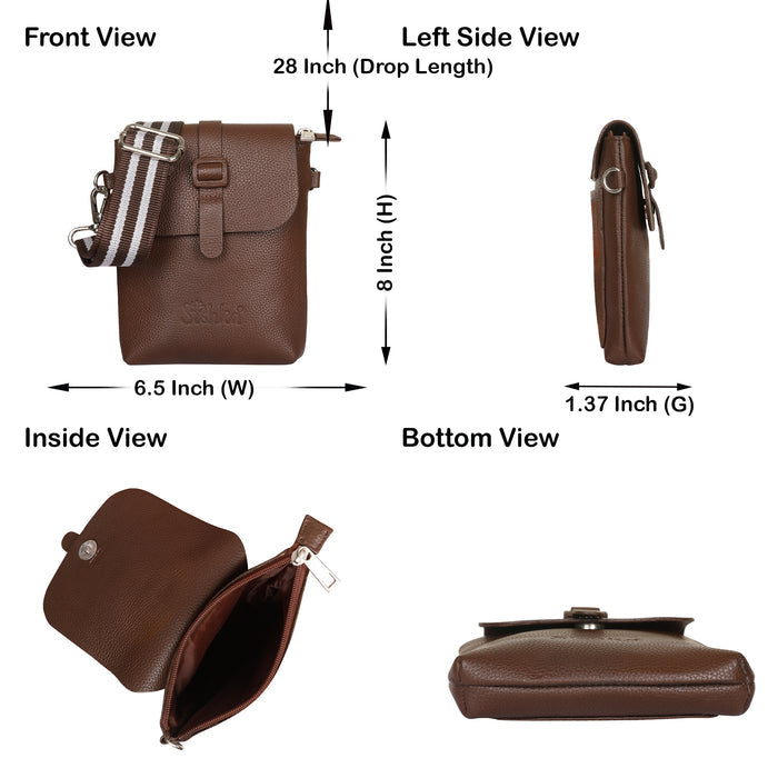 Brown Genuine Leather Messenger Crossbody Bag for Travel and Everyday Use-infographic image