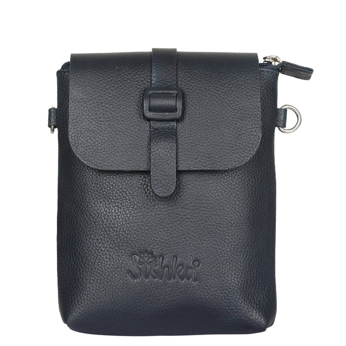 Navy Blue Genuine Leather Messenger Crossbody Bag for Travel and Everyday Use