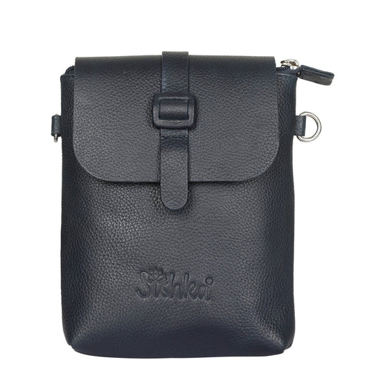 Navy Blue Genuine Leather Messenger Crossbody Bag for Travel and Everyday Use