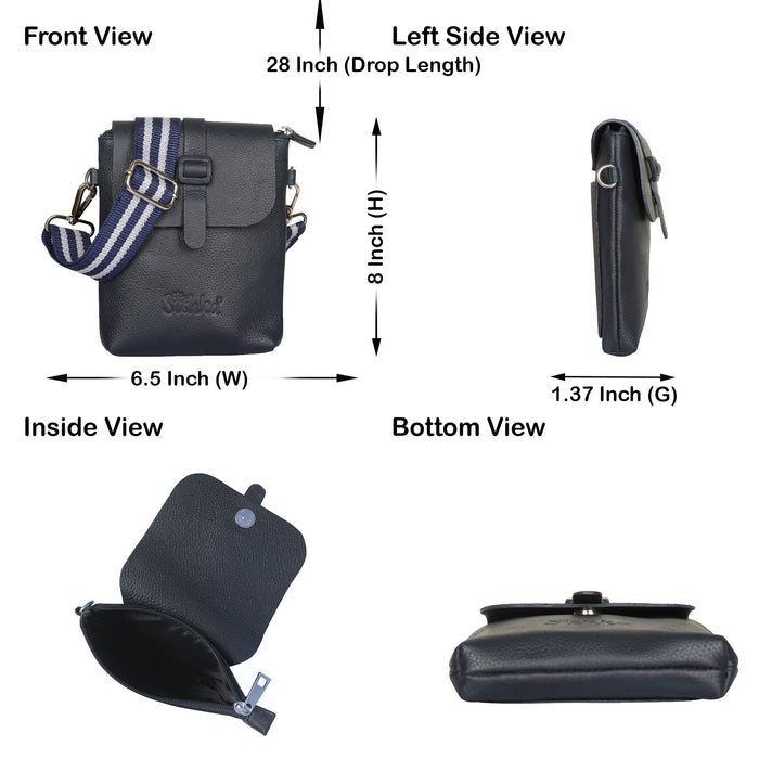 Navy Blue Genuine Leather Messenger Crossbody Bag for Travel and Everyday Use-infographic image
