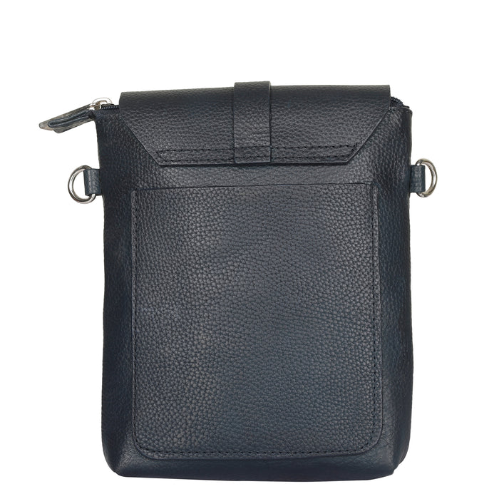 Navy Blue Genuine Leather Messenger Crossbody Bag for Travel and Everyday Use-back view