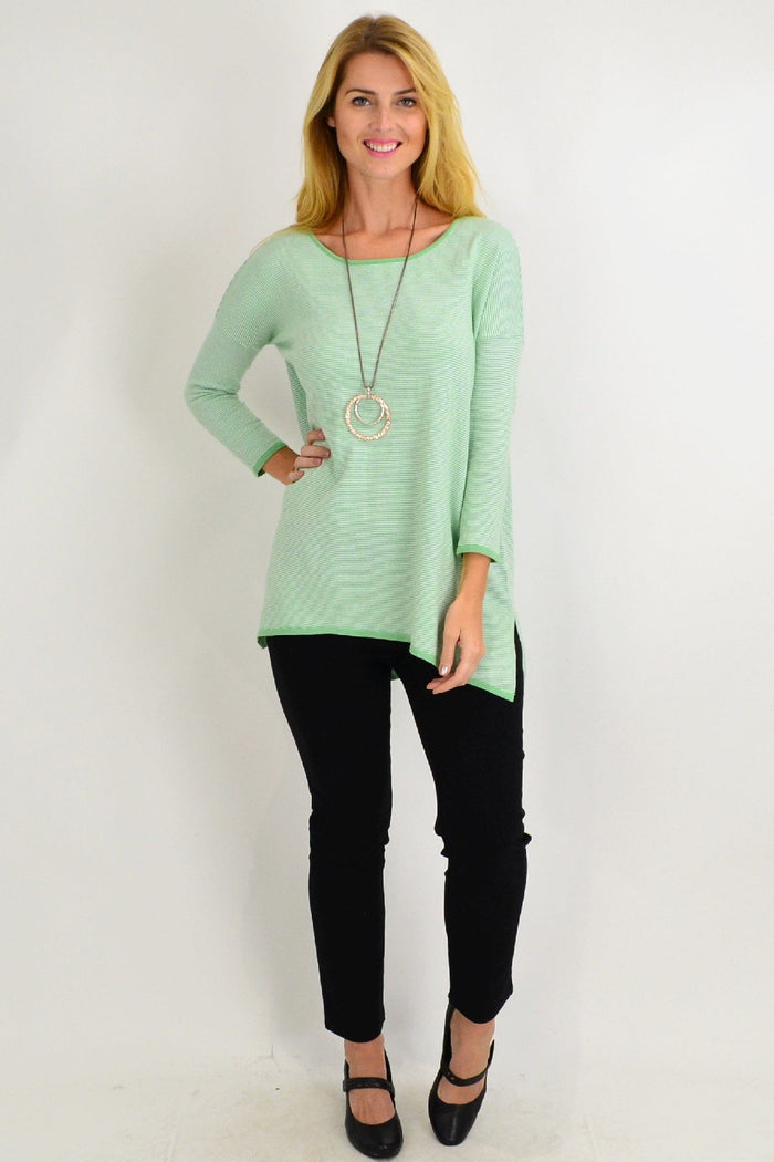 Lime green Candy Stripe Tunic Top by Willow Tree, featuring a stylish pattern and relaxed fit for casual winter fashion.