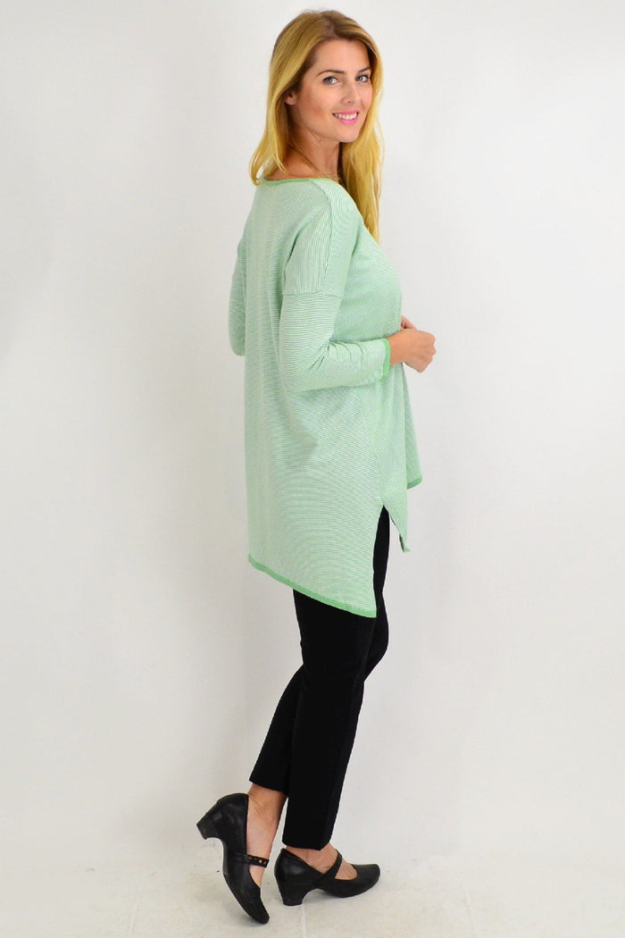 Lime green Candy Stripe Tunic Top by Willow Tree, featuring a stylish, winter-ready design with bold stripe patterns.