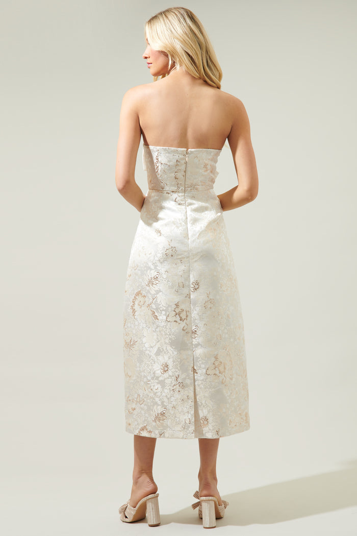 Lola Jacquard Bow Strapless Midi Dress