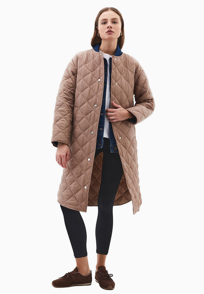 Long Coat With Crew Neck - DESERT TAUPE