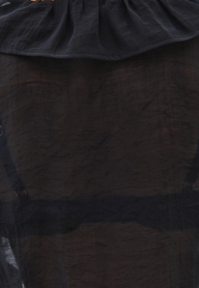 Long Sleeved Ruffled Blouse - BLACK